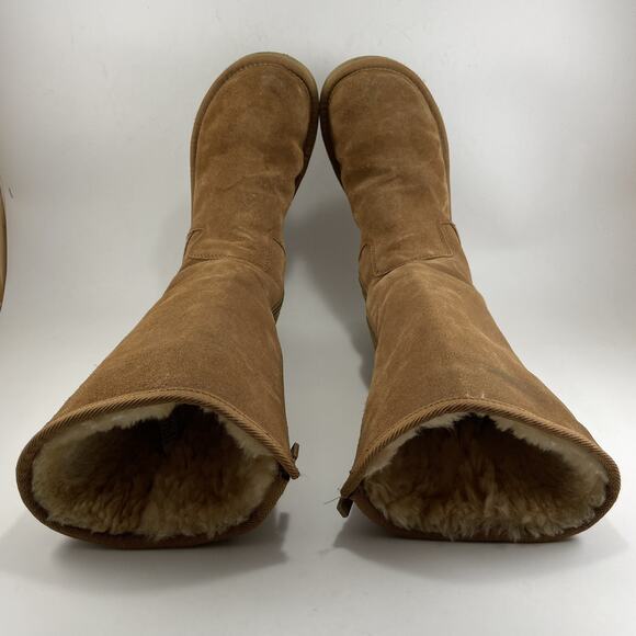 UGG 5235 Sunset Tall Tan Leather Shearling Lined Boots Womens Size 8 Chestnut - Picture 8 of 11